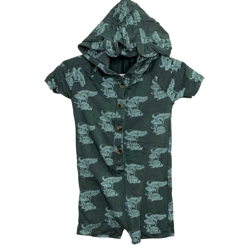 Kate Quinn Hooded Short Sleeve Henley Jumpsuit Green Mushroom Size 12-18 Months